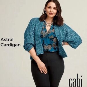 Cabi 4095 Astral Cropped Cable-Knit Open Cardigan in Teal in M